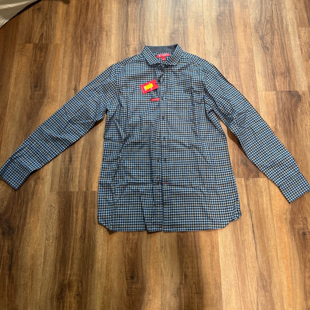 Daniel Cremieux Navy and White Slim Fit Checkered Button Down Shirt